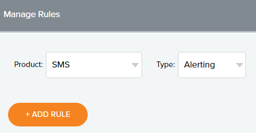Developer Portal Manage Rules page showing SMS alerting configuration options